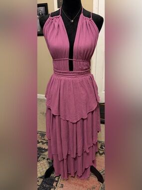 Free People Mauve Tiered Halter Dress